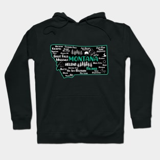 Cute map of Billings Montana, Helena, Missoula, Great Falls, Butte, Bozemian, Kalispell, Big Sky Hoodie